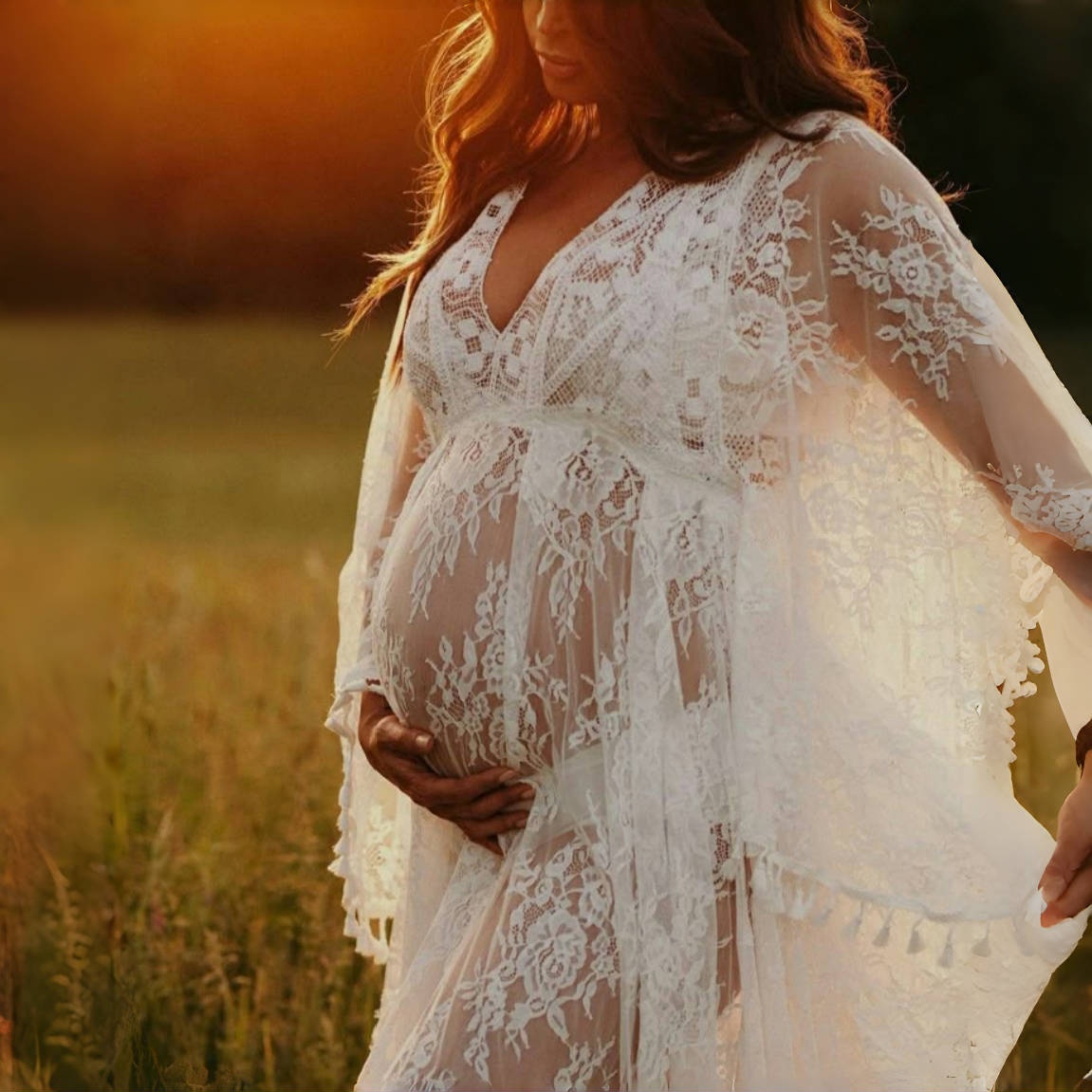 Boho Summer Beach Maxi Dress - Boho Lace Matenrity Photo Shoot Long
