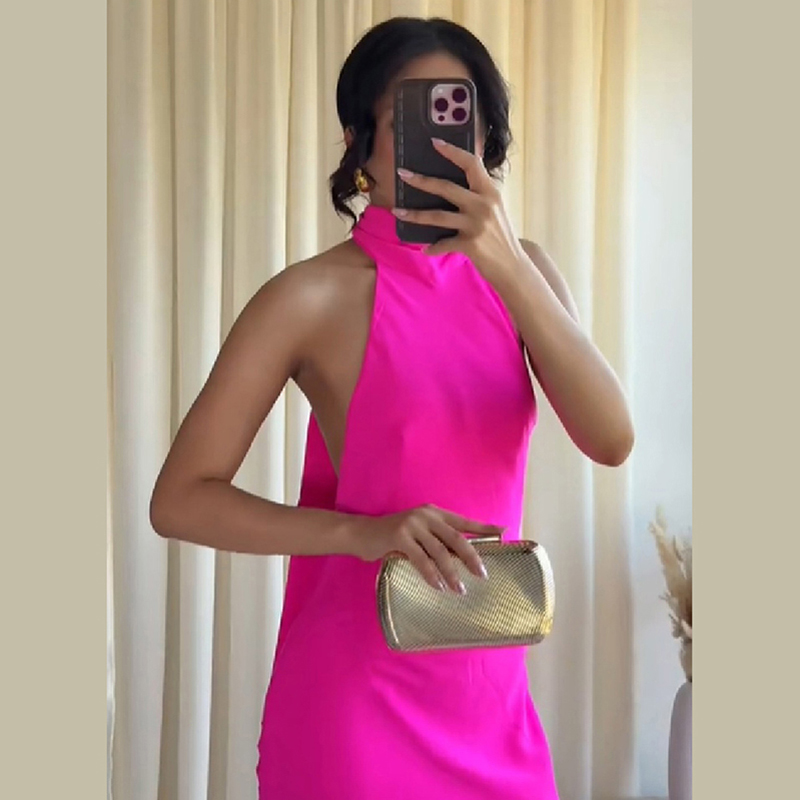 Elegant Satin Evening Gown Split - Women Halter Satin Maxi Dress Sleeveless