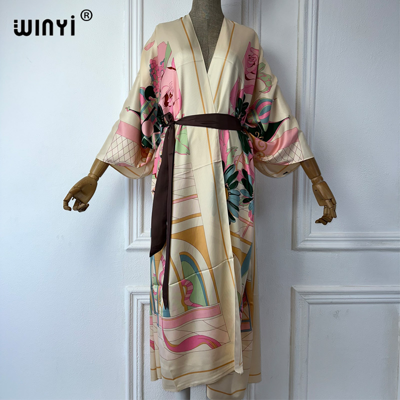 Boho Summer Beach Maxi Dress - WINYI Summer Print Middle East Kimono