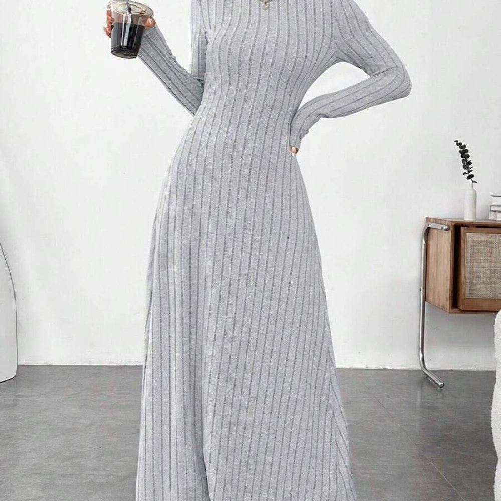 Elegant Autumn High Collar Lon - огляд і ціна Bodycon Long Sleeve Ribbed Dress