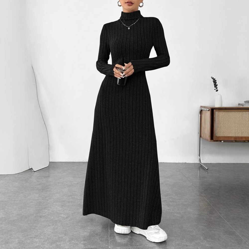 Elegant Autumn High Collar Lon - огляд і ціна Bodycon Long Sleeve Ribbed Dress