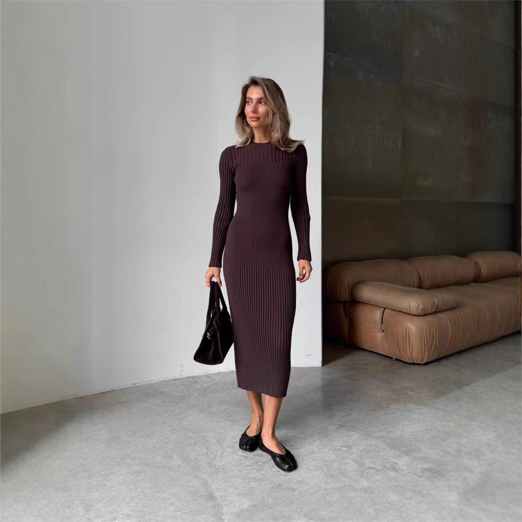 2025 Spring White Khaki Black  - огляд і ціна Bodycon Long Sleeve Ribbed Dress