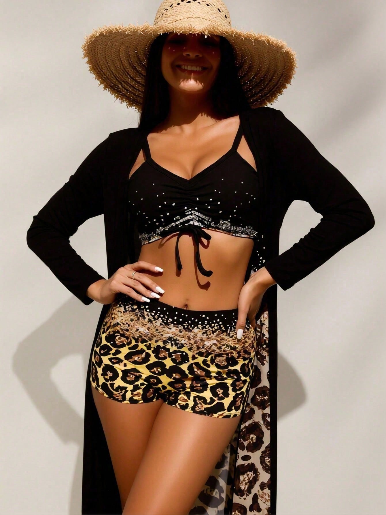 Women's Black Rhinestone Bikin - огляд і ціна Tops