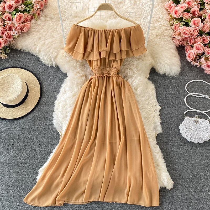 Yellow Solid Women's Beach Dre - огляд і ціна Off Shoulder Puff Sleeve Sundress