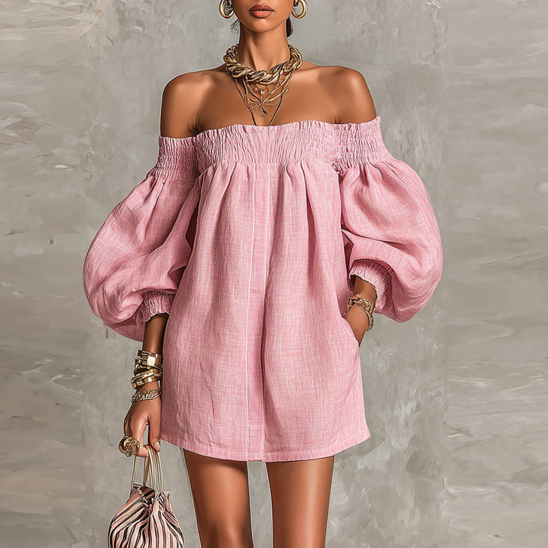 Women's Solid Off Shoulder New - огляд і ціна Off Shoulder Puff Sleeve Sundress