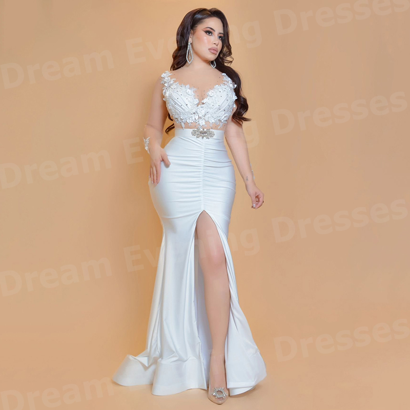 Elegant White Mermaid Women's  - огляд і ціна Elegant Satin Evening Gown Split