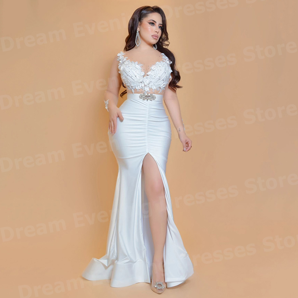 Elegant White Mermaid Women's  - огляд і ціна Elegant Satin Evening Gown Split