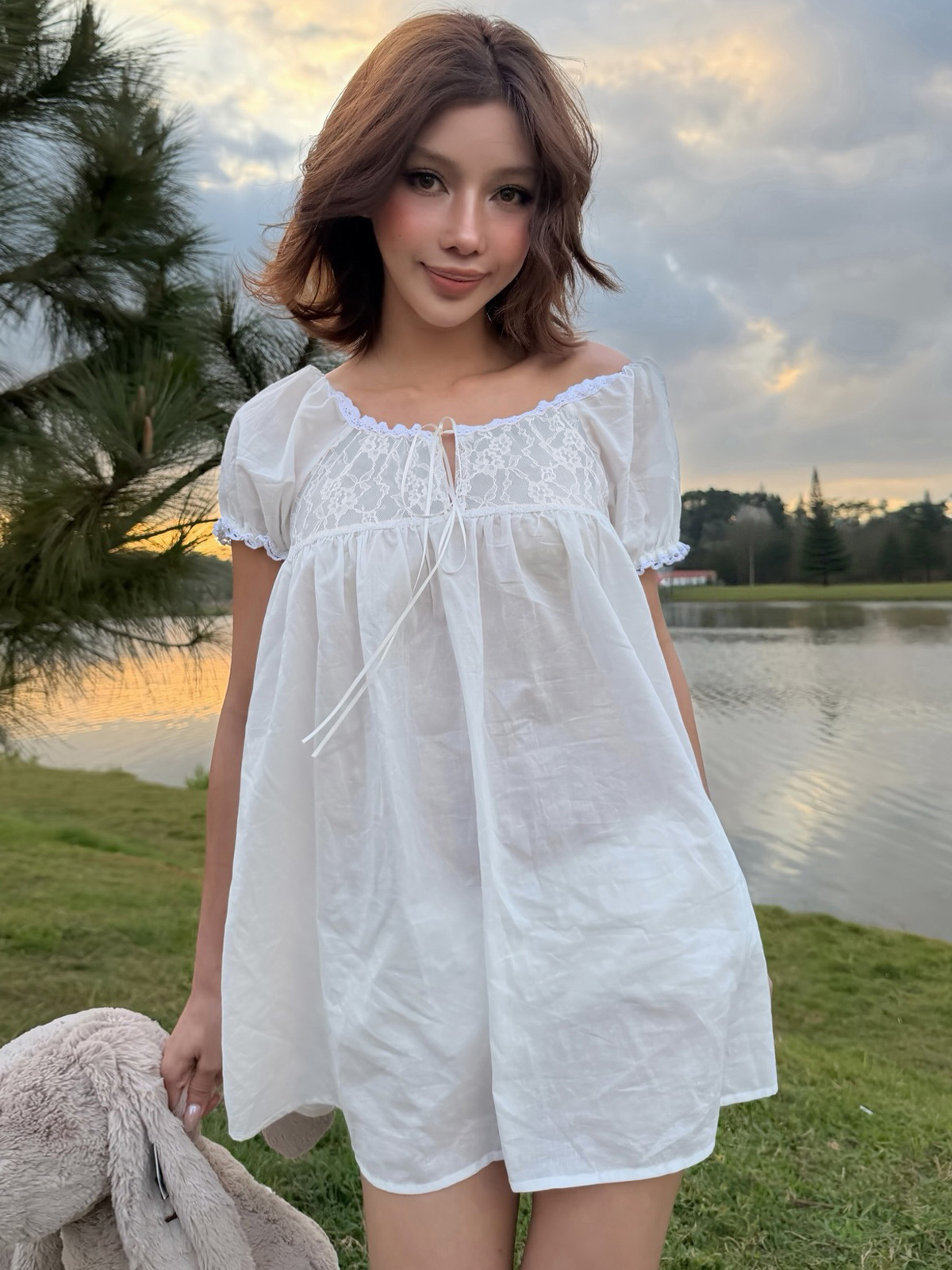 White Off Shoulder Lace Babydo - огляд і ціна Off Shoulder Puff Sleeve Sundress