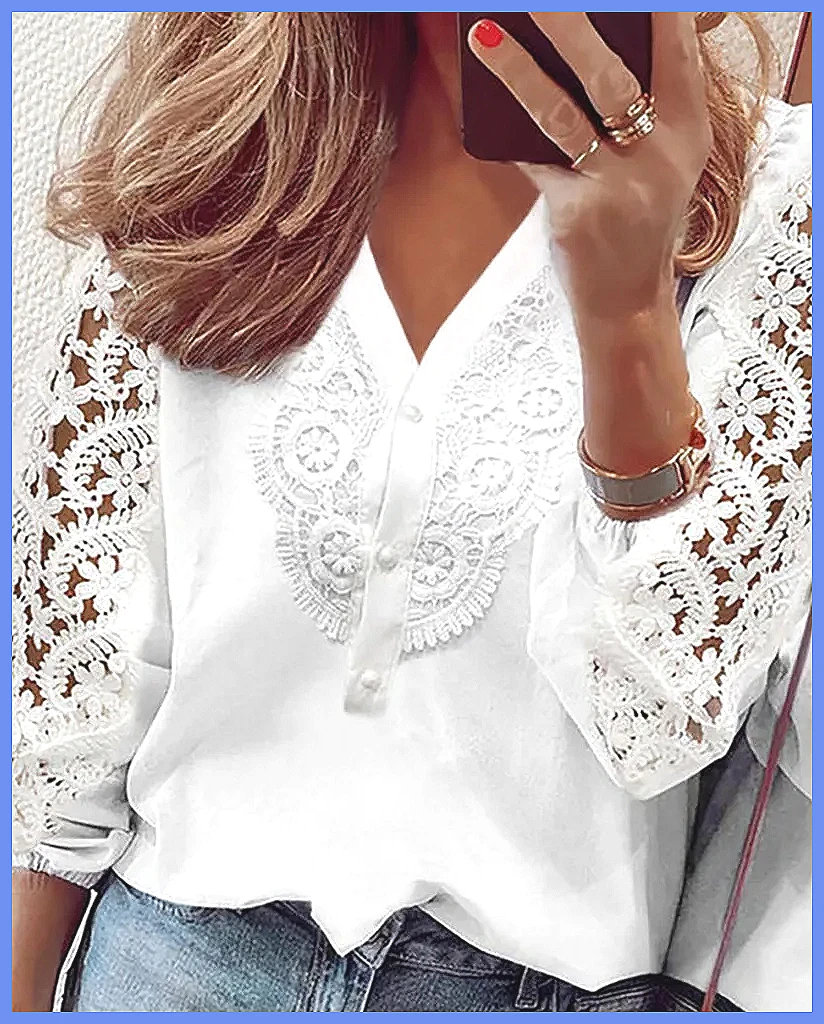 Elegant White Lace Hollow Pane - огляд і ціна Blouses