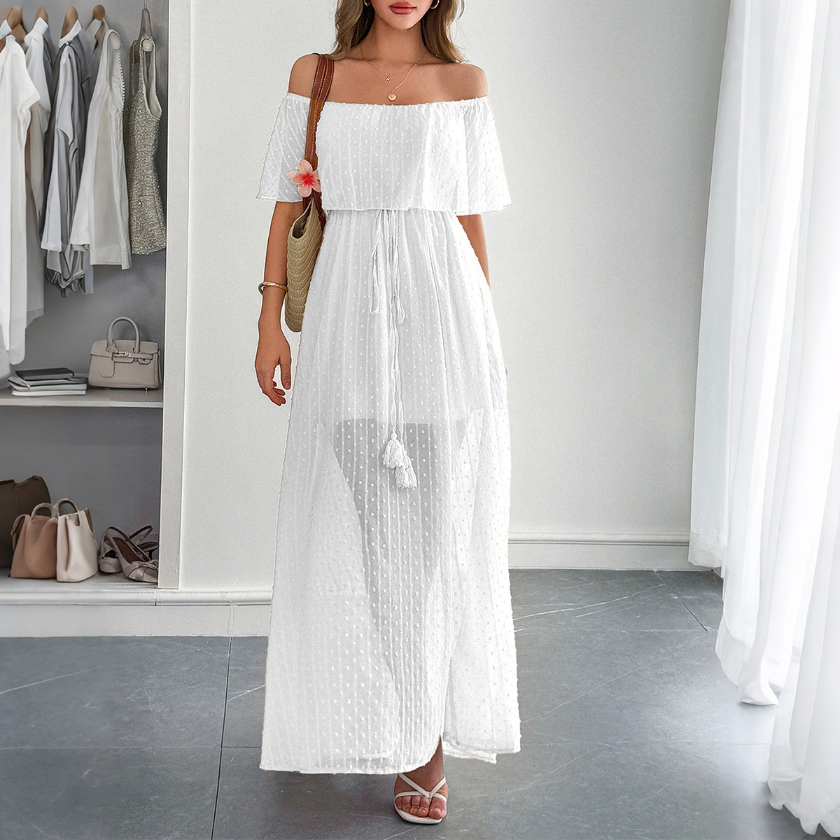 Elegant Women's Summer Casual  - огляд і ціна Off Shoulder Puff Sleeve Sundress