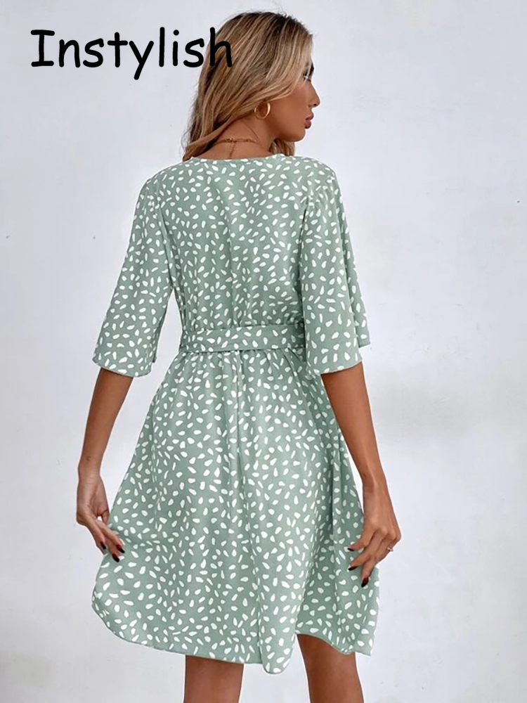 Casual Dot Print Mini Dress wi - огляд і ціна French Vintage Floral Midi Dress