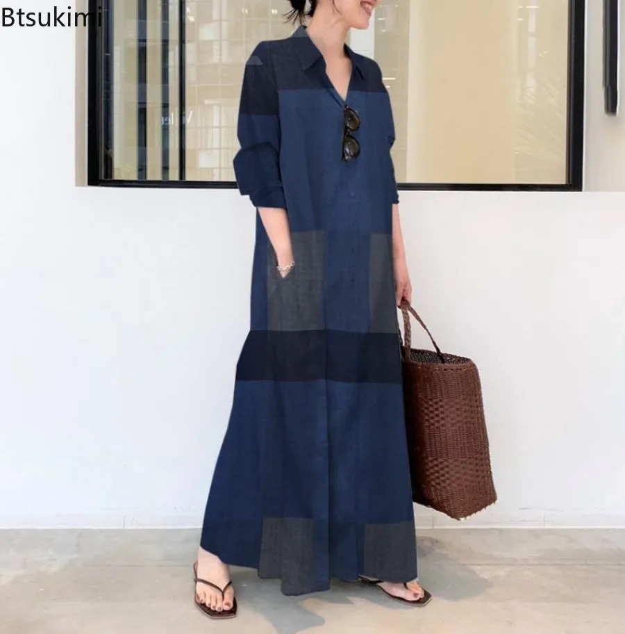 Fashion New Shirt Dress Women  - огляд і ціна Casual Loose Linen Shirt Dress