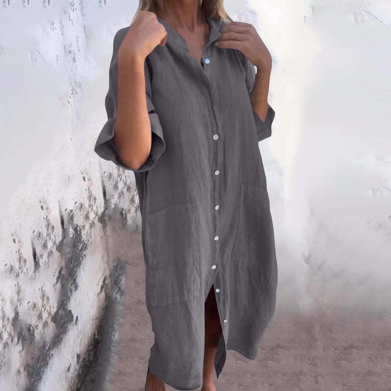 2025 New European and American - огляд і ціна Casual Loose Linen Shirt Dress