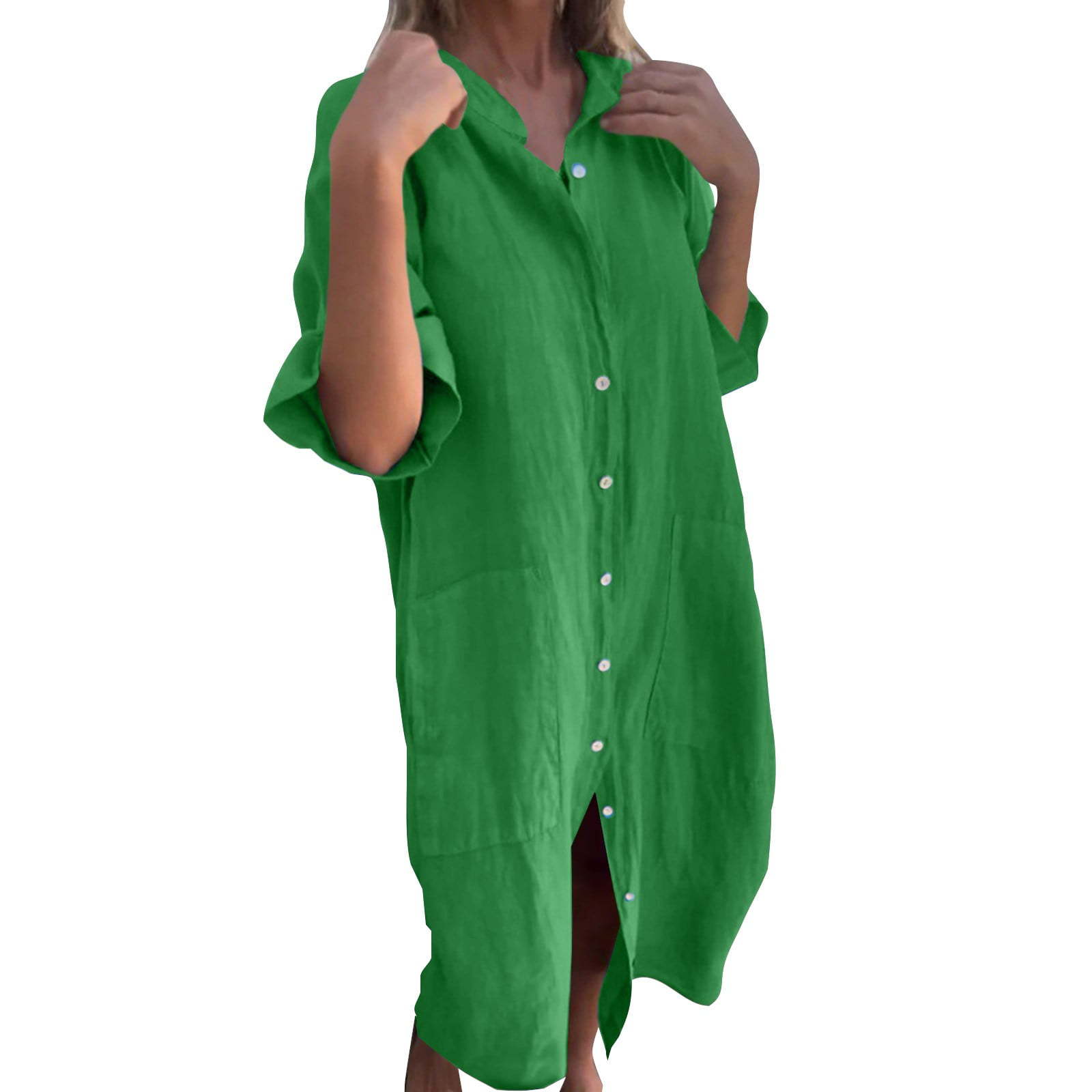 2025 New European and American - огляд і ціна Casual Loose Linen Shirt Dress