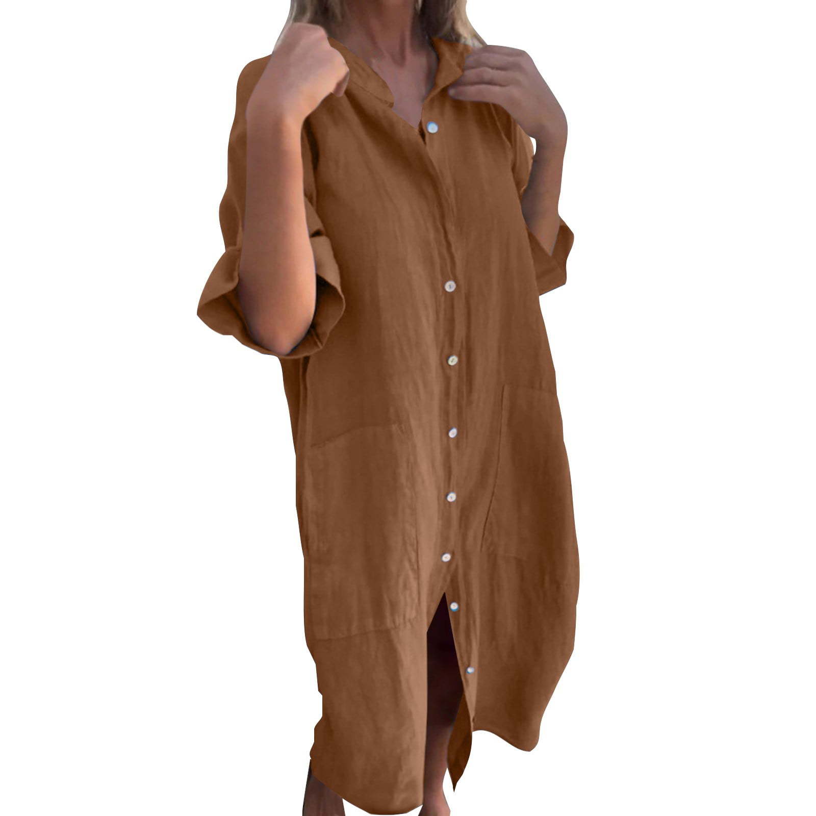 2025 New European and American - огляд і ціна Casual Loose Linen Shirt Dress