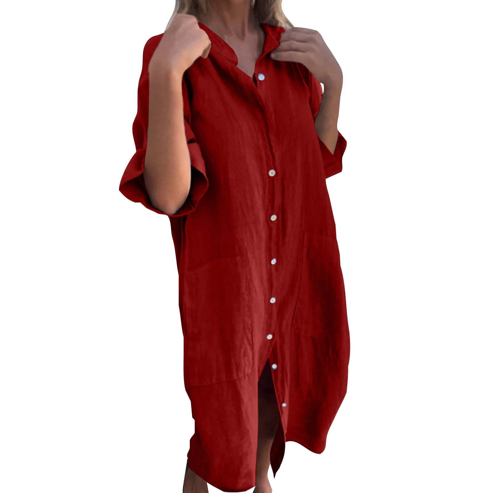 2025 New European and American - огляд і ціна Casual Loose Linen Shirt Dress