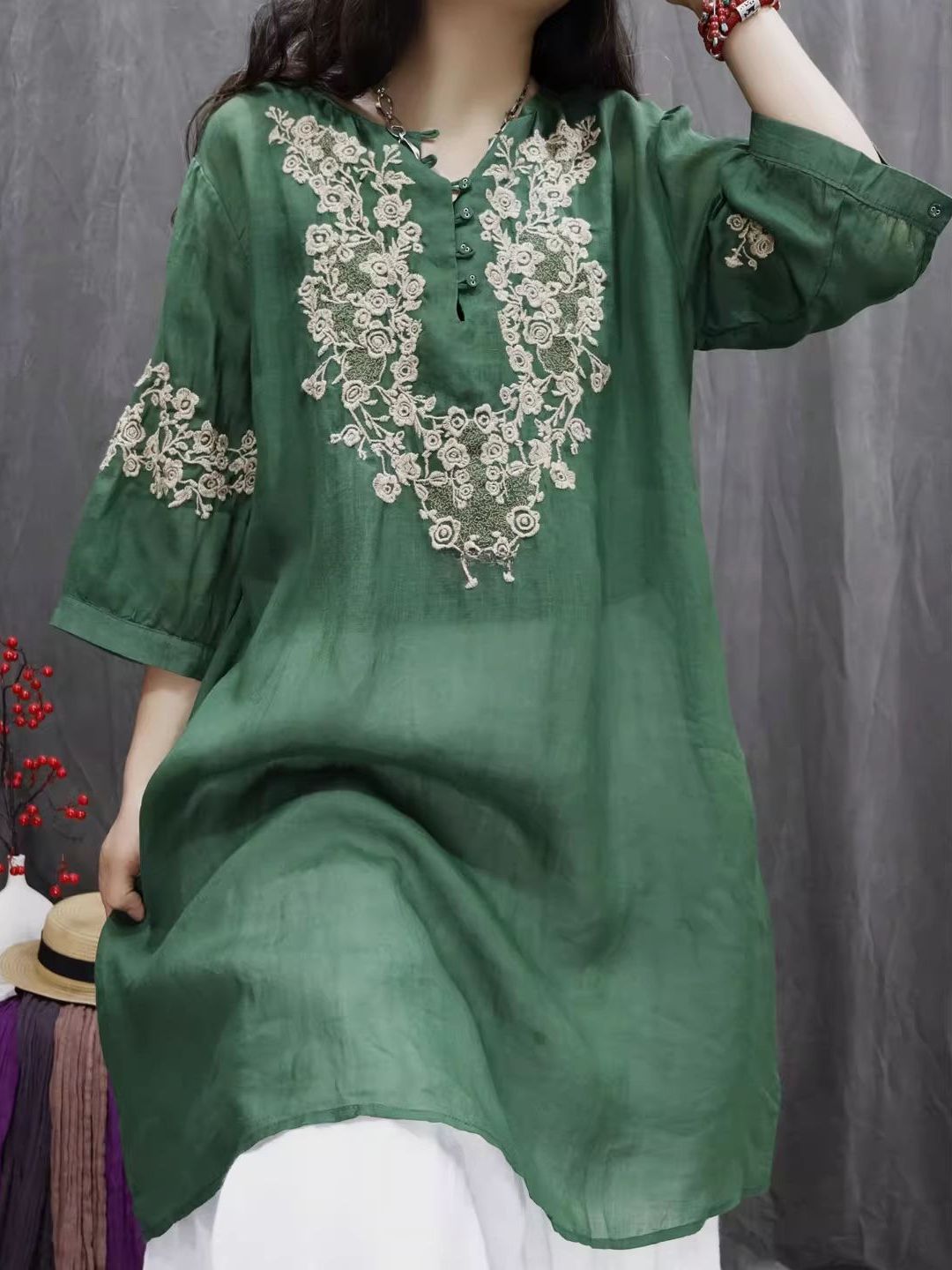 Retro Cotton Linen Embroidered - огляд і ціна Casual Loose Linen Shirt Dress
