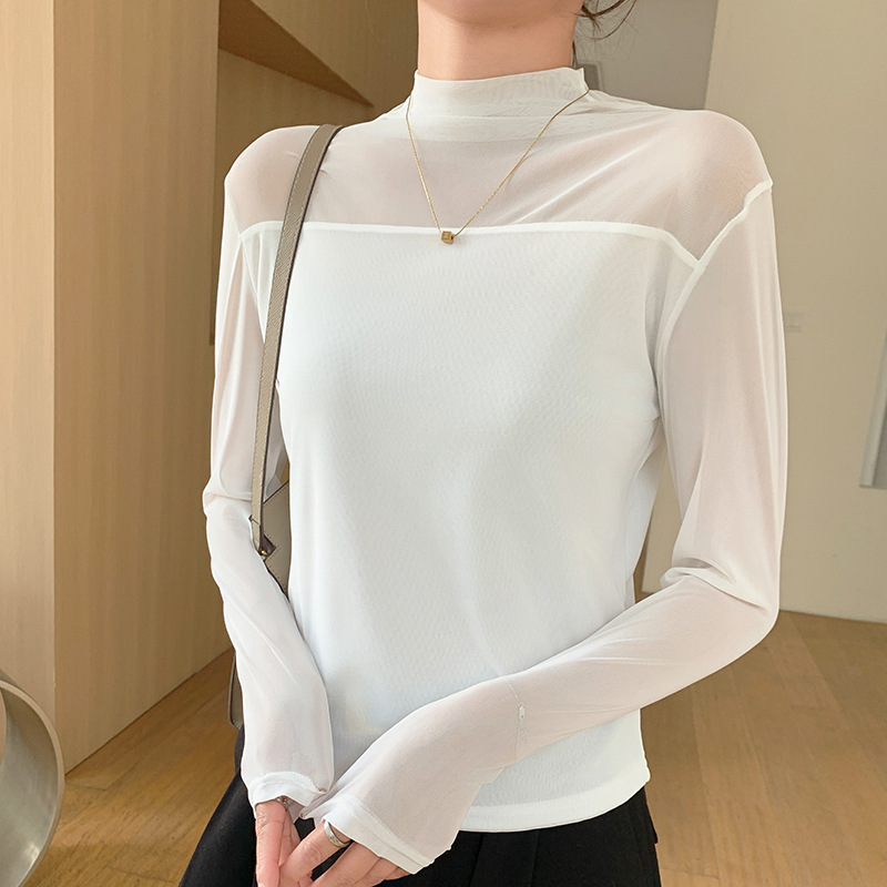 Women’s Black Sheer Mesh Mock  - огляд і ціна Blouses