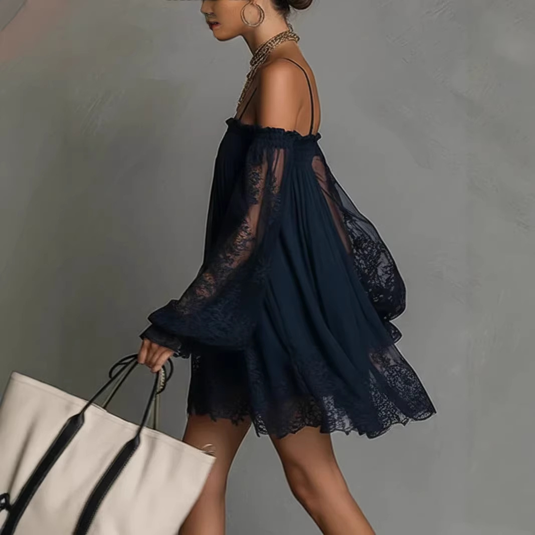 Off Shoulder Lace Mini Dress S - огляд і ціна Off Shoulder Puff Sleeve Sundress