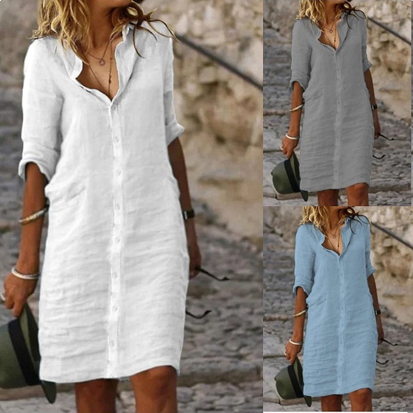 Loose Fit Button Down Midi Shi - огляд і ціна Casual Loose Linen Shirt Dress