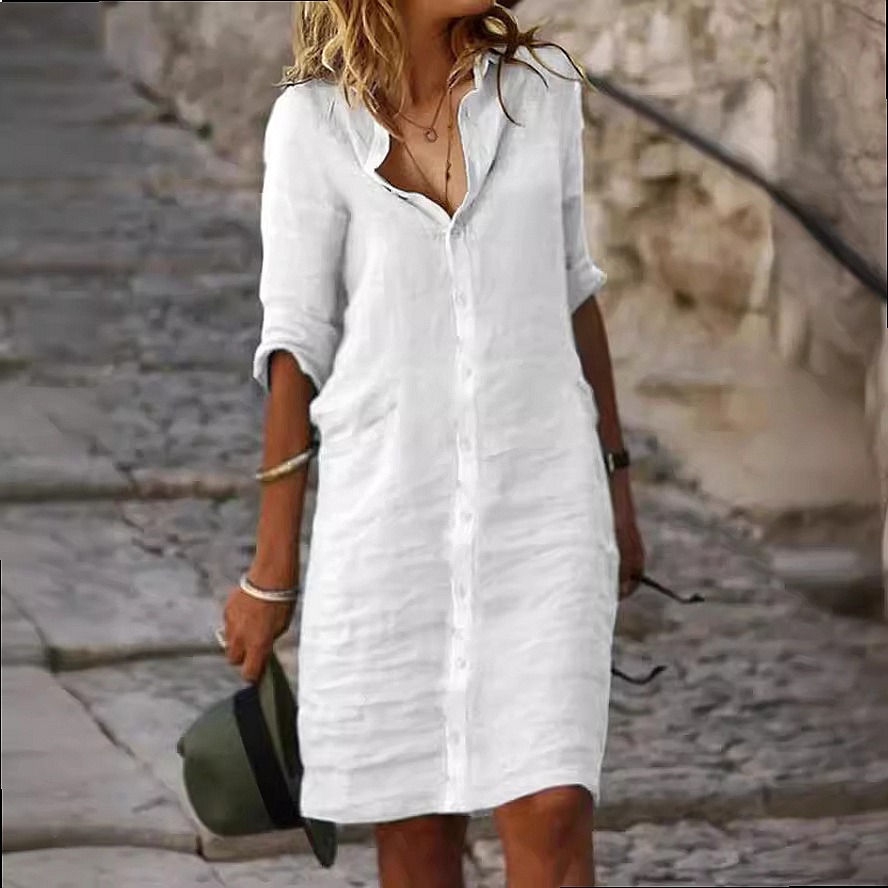 Loose Fit Button Down Midi Shi - огляд і ціна Casual Loose Linen Shirt Dress