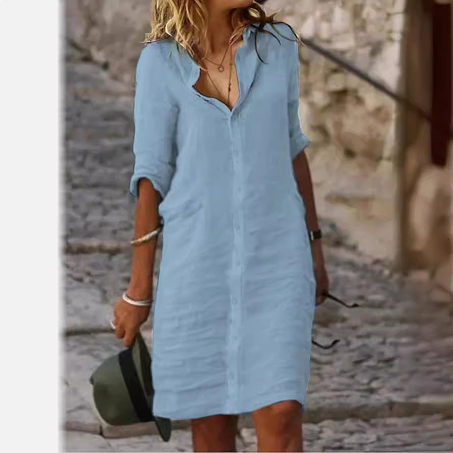 Loose Fit Button Down Midi Shi - огляд і ціна Casual Loose Linen Shirt Dress