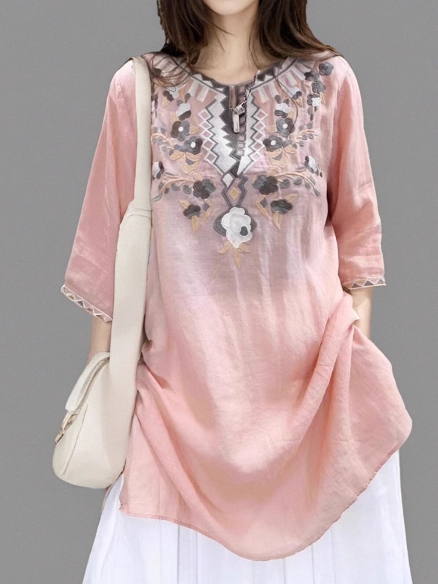 Elegant Embroidered Linen Shir - огляд і ціна Casual Loose Linen Shirt Dress