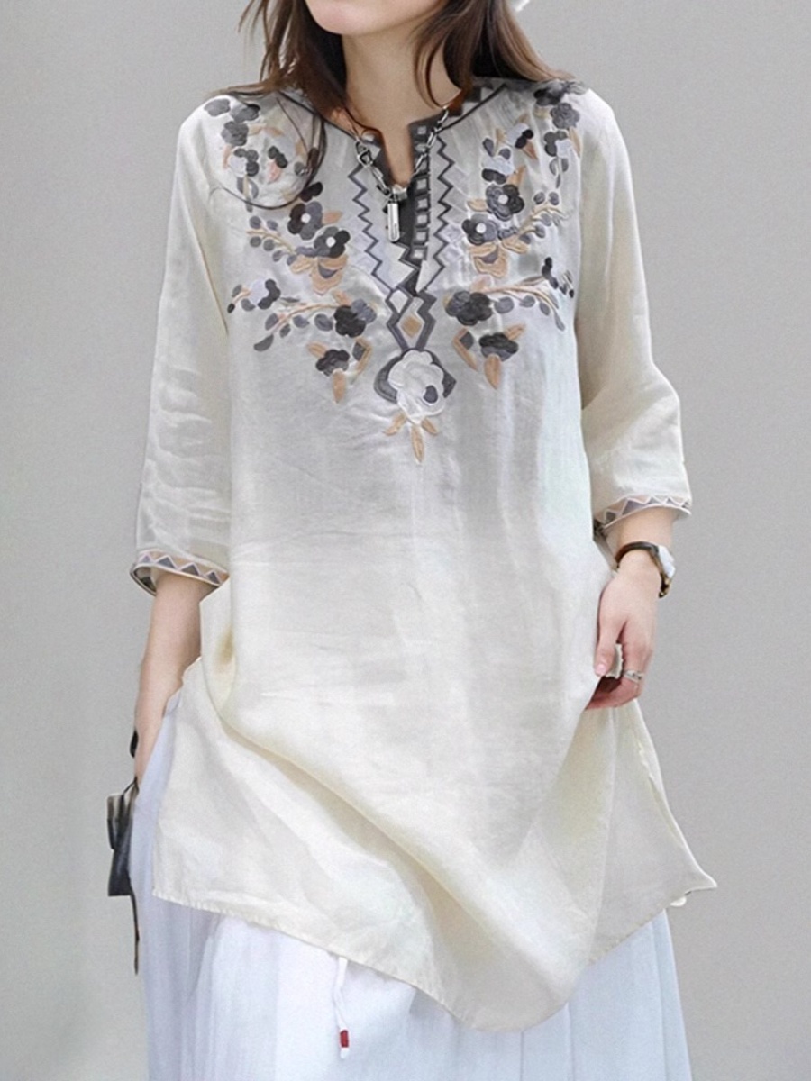 Elegant Embroidered Linen Shir - огляд і ціна Casual Loose Linen Shirt Dress