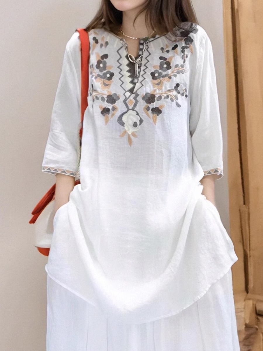 Elegant Embroidered Linen Shir - огляд і ціна Casual Loose Linen Shirt Dress