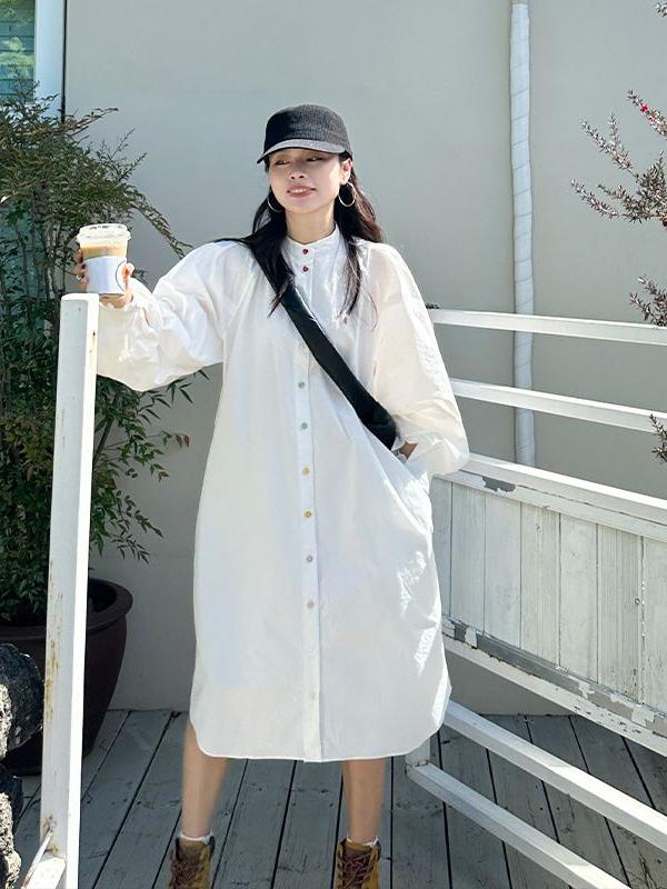 plus Size Women's Long Sleeve  - огляд і ціна Korean Style A Line Shirt Dress