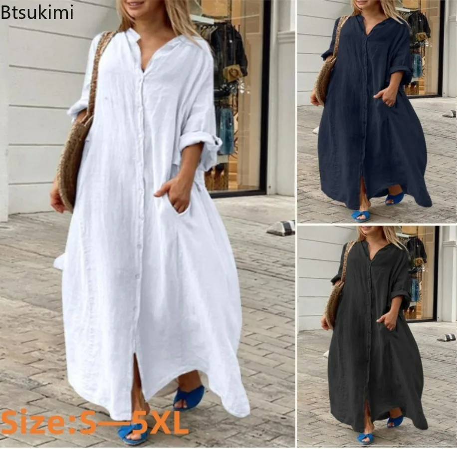 2026 Women's Casual Cotton Lin - огляд і ціна Casual Loose Linen Shirt Dress