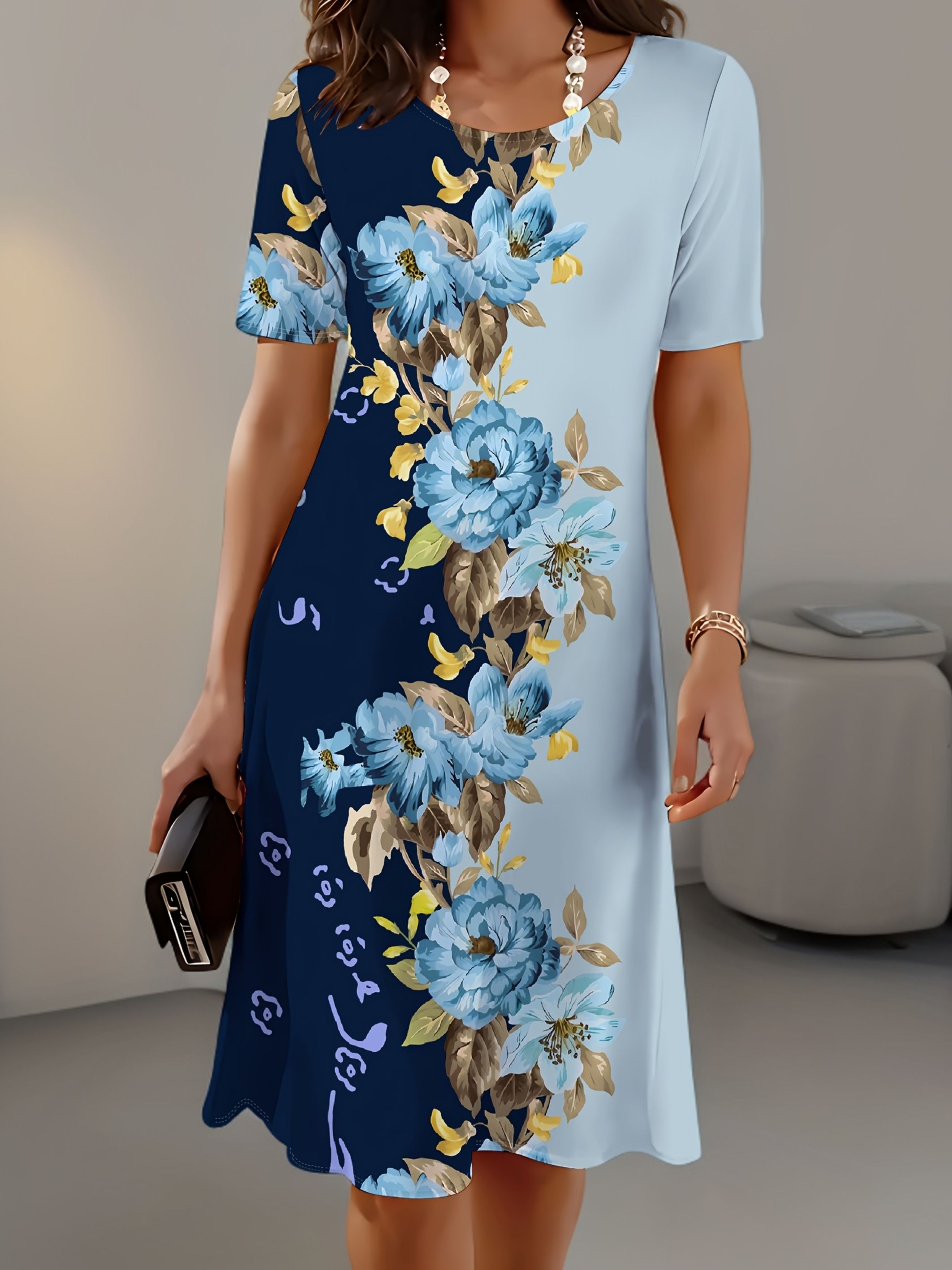 New Women Slim Summer 3D Print - огляд і ціна French Vintage Floral Midi Dress