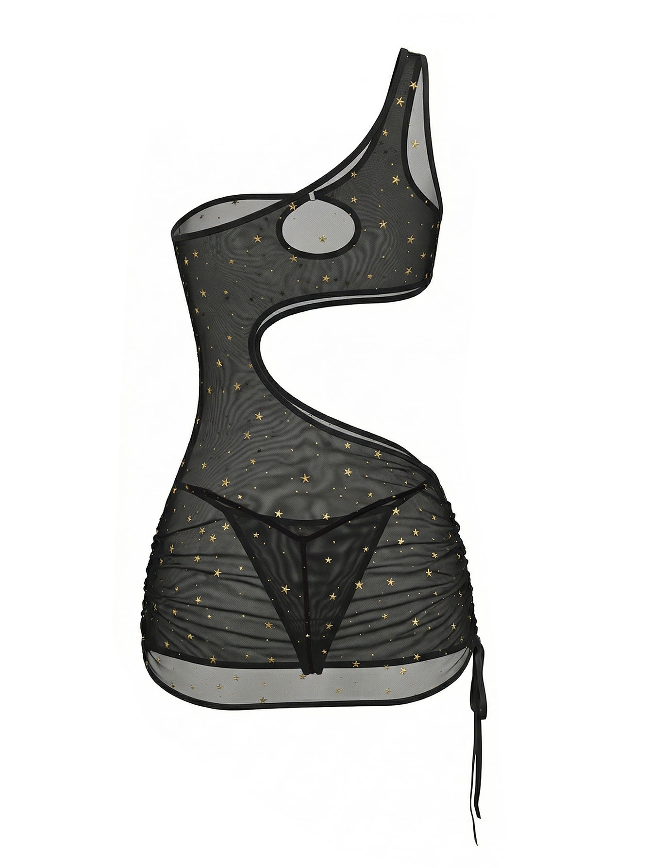 Black One‑Shoulder Star Print  - огляд і ціна Sexy Mesh Sheer Bodycon Dress