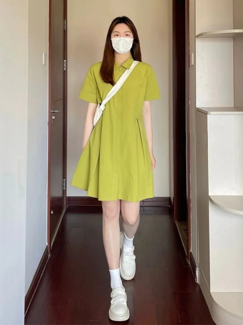 plus Size Women's  Neck Short  - огляд і ціна Korean Style A Line Shirt Dress