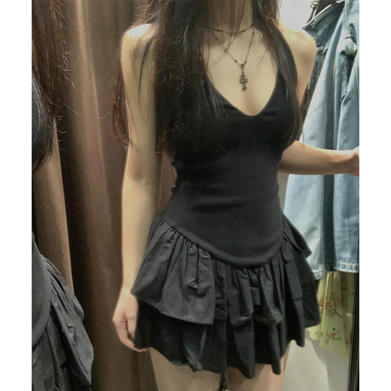 MEXZT Y2K Black Mini Dress Wom - огляд і ціна Y2K Backless Halter Mini Dress