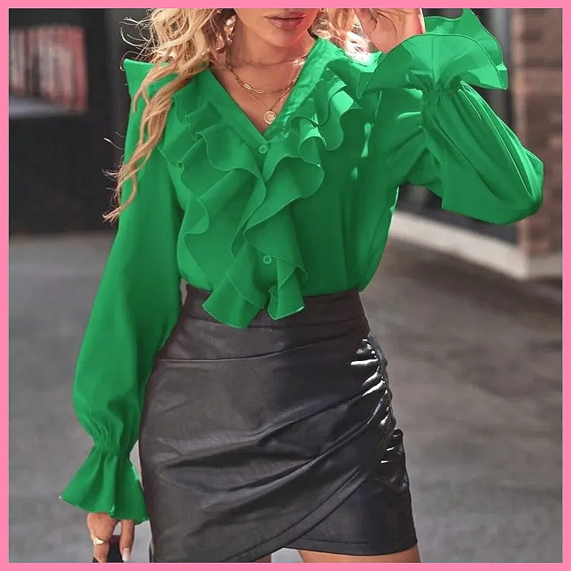 2025 Fashion V-Neck Ruffle Fla - огляд і ціна Blouses