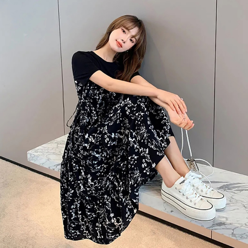 Women's T-shirt Fake two Pcs K - огляд і ціна Korean Style A Line Shirt Dress