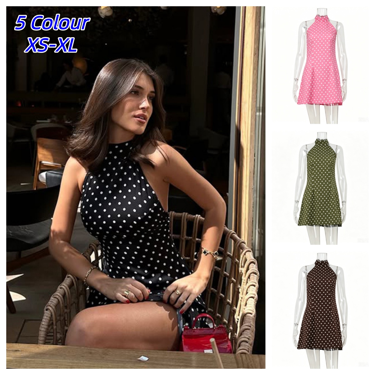 Y2K Sexy Retro Polka Dot Print - огляд і ціна Y2K Backless Halter Mini Dress