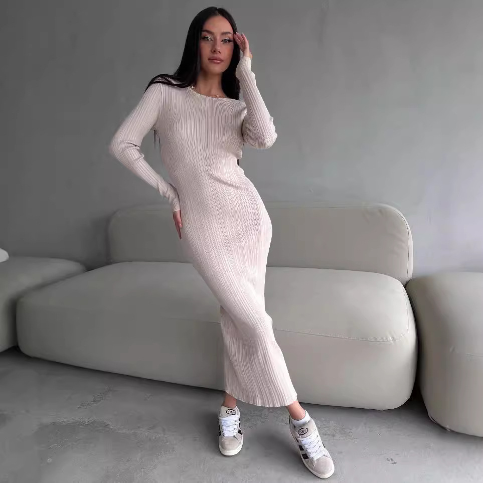 Women's Elegant Crew Neck Wais - огляд і ціна Bodycon Long Sleeve Ribbed Dress