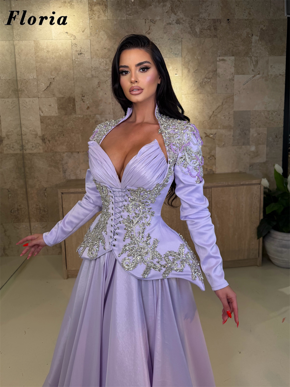 Lilac Elegant Three Pieces Bea - огляд і ціна Elegant Satin Evening Gown Split