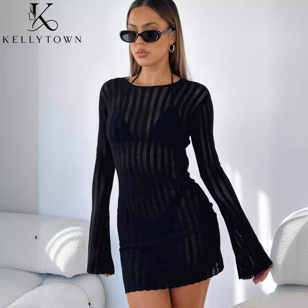 Backless Dress Sexy Rib Knit M - огляд і ціна Bodycon Long Sleeve Ribbed Dress