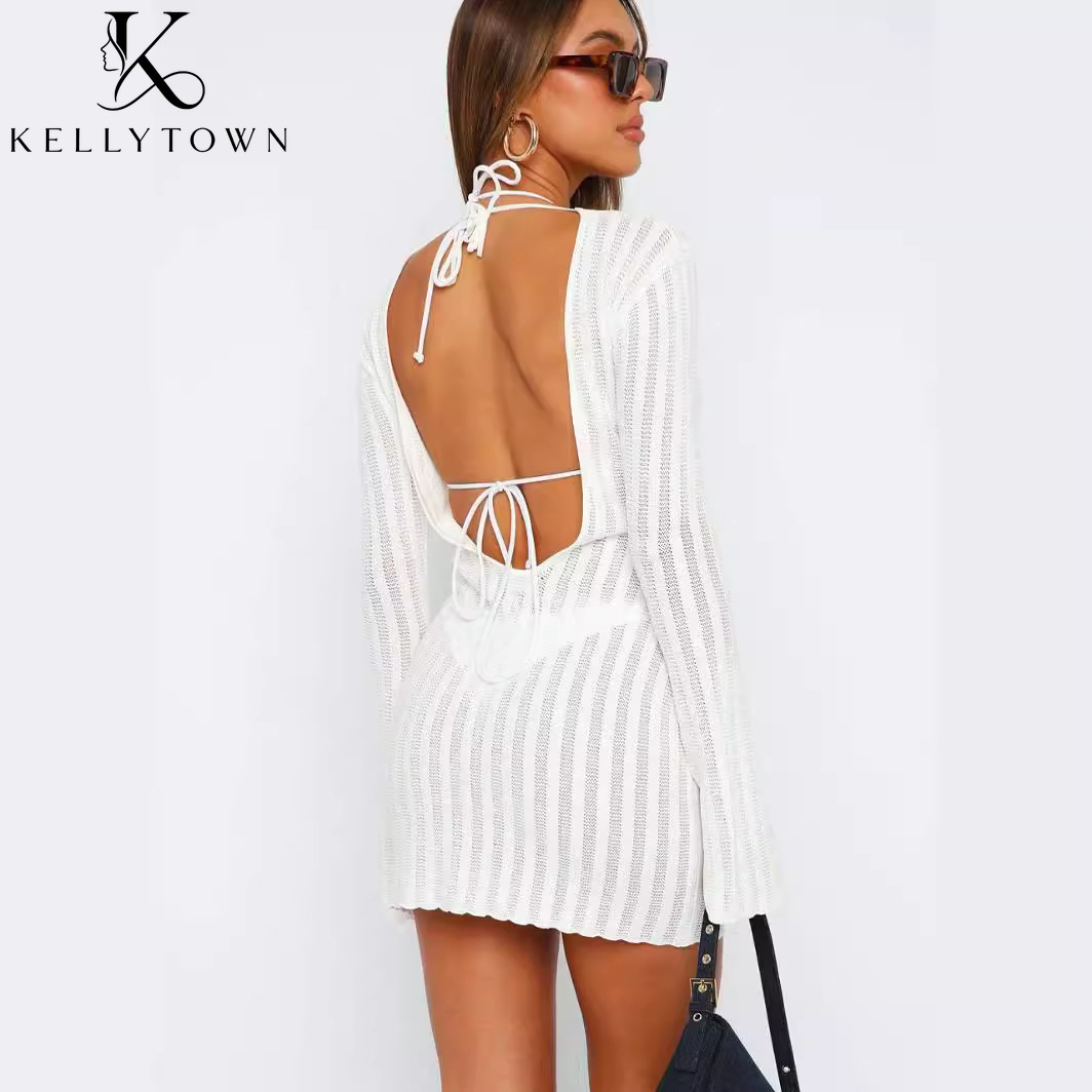 Backless Dress Sexy Rib Knit M - огляд і ціна Bodycon Long Sleeve Ribbed Dress