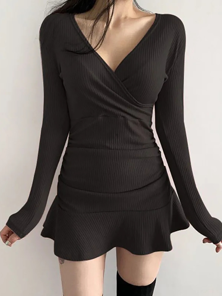AOSSVIAO Black Knitted Ribbed  - огляд і ціна Bodycon Long Sleeve Ribbed Dress