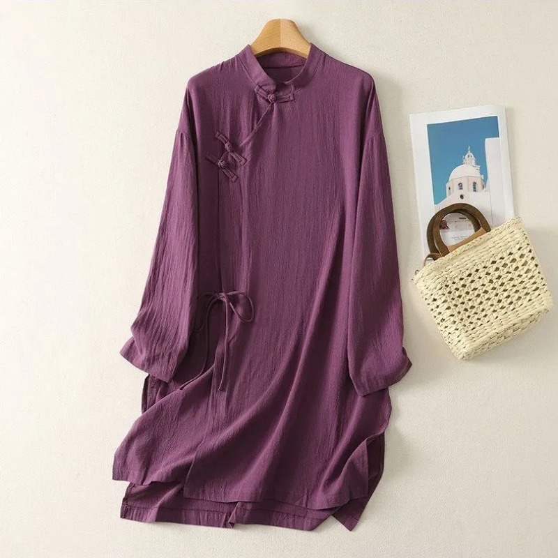 Women's Chinese Style Frog But - огляд і ціна Casual Loose Linen Shirt Dress