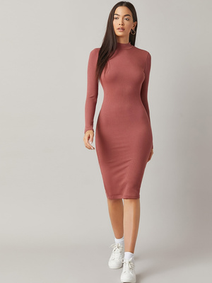 Women's Dusty Rose Ribbed Body - огляд і ціна Bodycon Long Sleeve Ribbed Dress