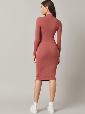 Women's Dusty Rose Ribbed Body - огляд і ціна Bodycon Long Sleeve Ribbed Dress