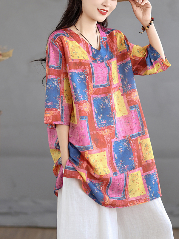 Casual Linen Print Top Vintage - огляд і ціна Casual Loose Linen Shirt Dress