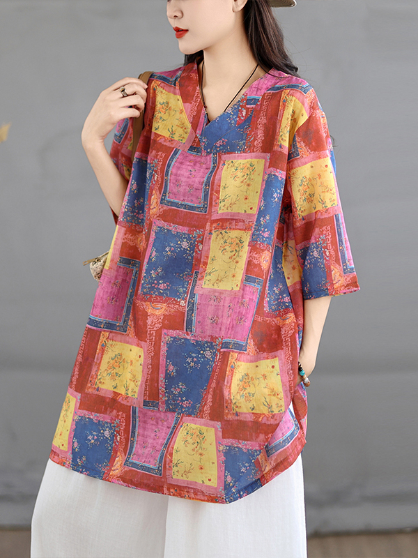 Casual Linen Print Top Vintage - огляд і ціна Casual Loose Linen Shirt Dress