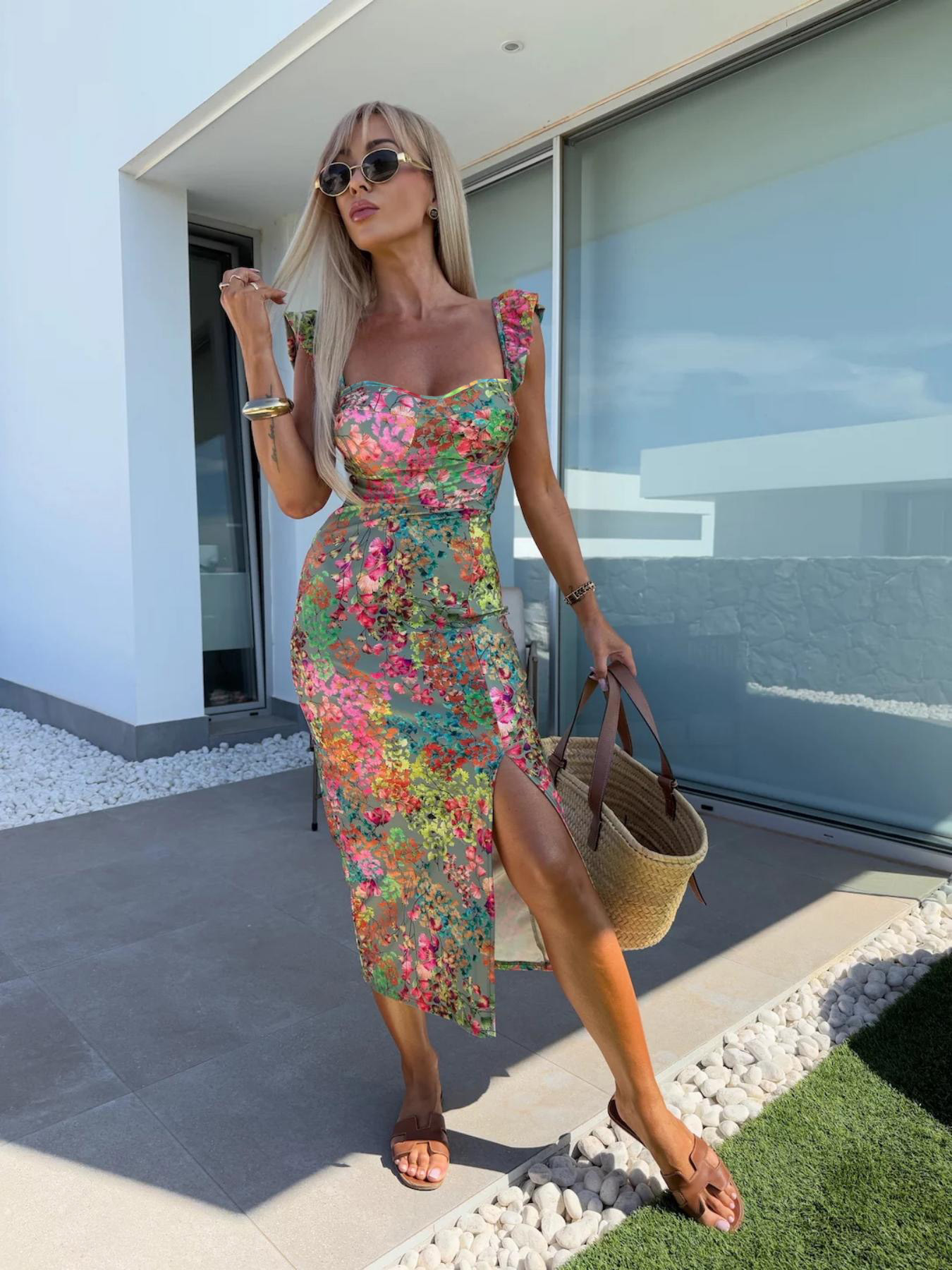 New European and American Summ - огляд і ціна French Vintage Floral Midi Dress