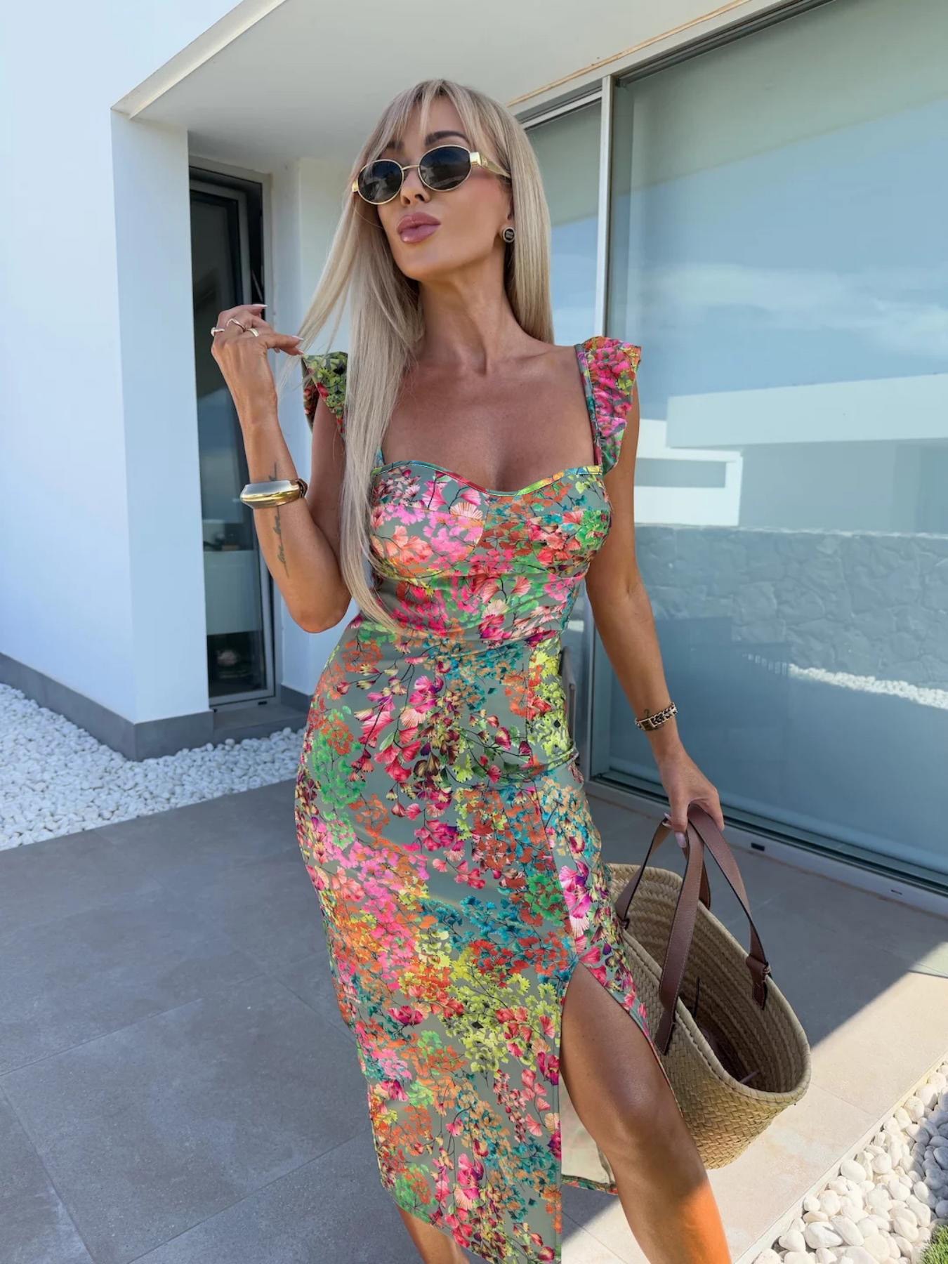 New European and American Summ - огляд і ціна French Vintage Floral Midi Dress
